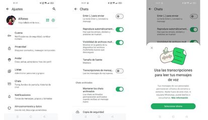 Uso de las transcripciones en la aplicación WhatsApp