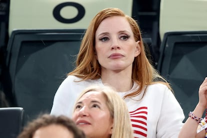 La ganadora de un Oscar (2022, 'Los ojos de Tammy Faye'), Jessica Chastain, disfruta de la competición de gimnasia artística del pasado domingo 28 de julio de 2024.