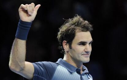 Federer celebra su victoria frente a Gasquet.