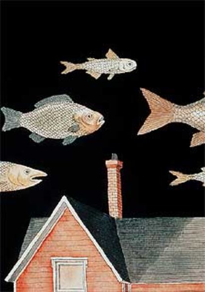 <i>Pescado en la </i><i>noche,</i> tinta china y acuarela, de Pierre Le-Tan (hacia 1970).