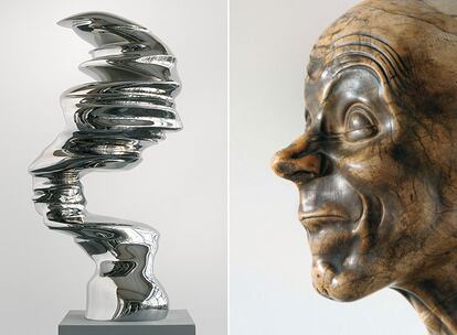 A la izquierda: <i>Close Quarters</i> (2006), de Tony Cragg. A la derecha, <i>El simplón</i> (posterior a 1770), de Franz Xaver Messerschmidt.