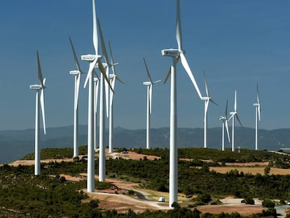 Vista del parque eólico de Rubió (Barcelona), con una potencia de 49,5 megawatios.