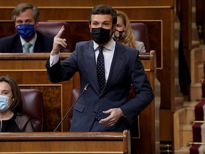 El presidente del PP, Pablo Casado, el pasado 24 de marzo durante el pleno del Congreso.