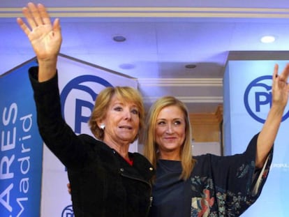 Las expresidentas de la Comunidad de Madrid Esperanza Aguirre y Cristina Cifuentes. 