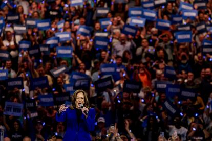 Kamala Harris, durante su mitin en Milwaukee de este martes. 