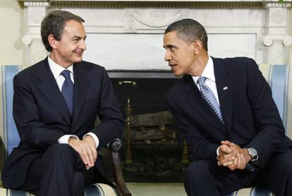 José Luis Rodríguez Zapatero con Barack Obama en la Casa Blanca durante el viaje oficial de Zapatero a Estados Unidos en 2009