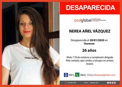 Cartel con la fotografía de Nerea Añel, publicado en las redes sociales de la Policía Nacional