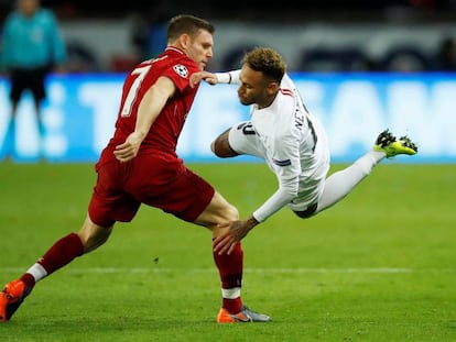 Milner y Neymar, en una acción del partido.