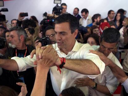 Pedro Sánchez celebra su victoria en las primarias socialistas, el pasado 21 de mayo.