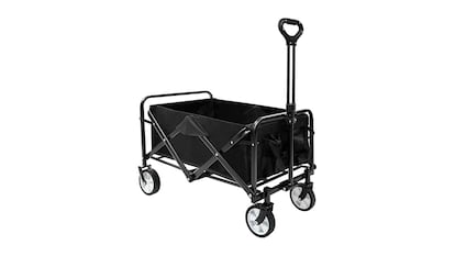 Carrito de playa plegable sobre fondo blanco.