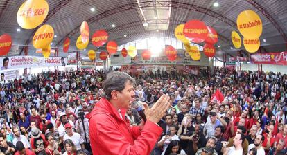 Haddad, em evento que oficializou sua candidatura em julho deste ano.