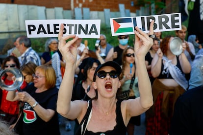 Una protesta frente a la Embajada de Israel en Madrid.