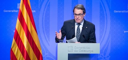 El presidente en funciones de Cataluna, Artur Mas, comparece tras el no de la CUP a su investidura. 