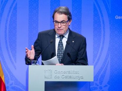 El presidente en funciones de Cataluna, Artur Mas, comparece tras el no de la CUP a su investidura. 