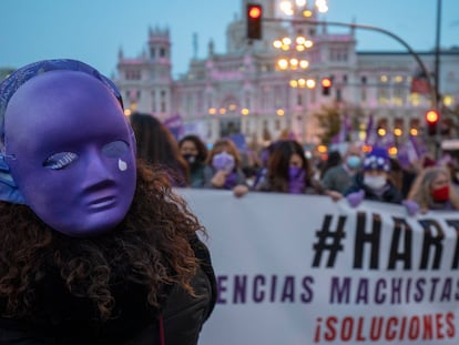 Manifestación contra la violencia de género en Madrid, este jueves.