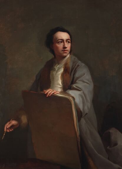 Este elegante autorretrato de Antón Rafael Mengs muestra al artista de origen checo y formado en Roma. Fue un pintor prolífico y también teórico del arte. Fue Director Honorariode la Real Academia de Bellas Artes de San Fernando. Contribuyó de forma definitiva al triunfo del Neoclasicismo en España, desde la que sus teorías y el nuevo estilo también llegaron a América.