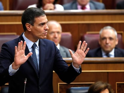 Pedro Sánchez during the investiture debate on Monday.