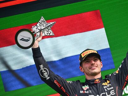 Max Verstappen celebra su victoria, este domingo.