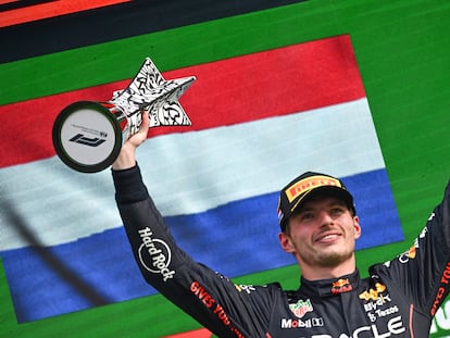 Max Verstappen celebra su victoria, este domingo.