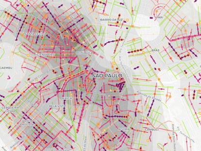 O mapa interativo elaborado pelo LabCidade com os casos de contágio e mortes pela covid-19.