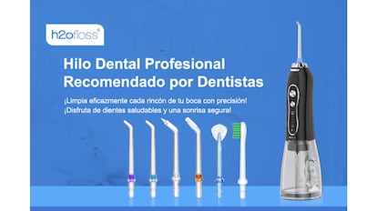 Este irrigador dental tiene seis boquillas intercambiables.