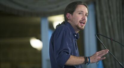 Pablo Iglesias, durante su conferencia de este miércoles en el Palace.