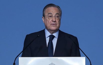 Florentino P&eacute;rez durante la Asamblea. 