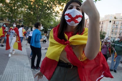 An anti-government demonstrator in the Madrid district of Chamberí.