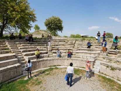 Restos del odeón romano de la antigua ciudad de Troya, al oeste de Turquía.