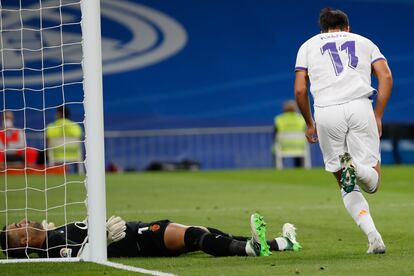 Asensio celebra su segundo gol al Mallorca.