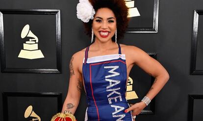 La cantante Joy Villa a su llegada a los Grammy este domingo.