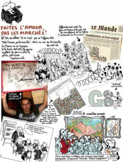 Collage del dibujante del diario francés Le Monde, Jean Plantu, sobre las protestas del 15-M.