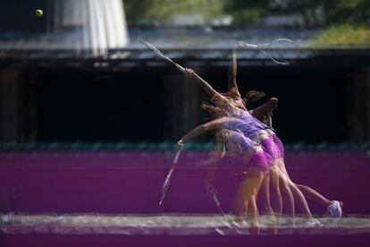 La tenista checa, Petra Kvitova, durante la sesión de entrenamiento en Wimbledon.