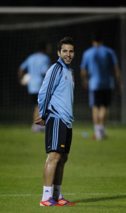 Jordi Alba, en el entrenamiento de ayer.