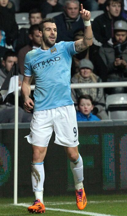 El delantero del Manchester City Álvaro Negredo celebra su gol ante Newcastle el pasado 12 de enero.