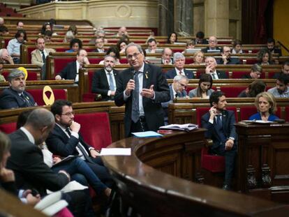 Intervención del presidente catalán, Quim Torra, en el pleno del Parlament, el pasado septiembre.
