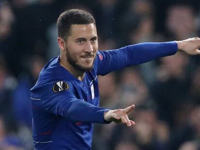 Hazard celebra el pase a la final de la Europa League.