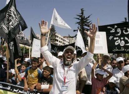Manifestación de palestinos ayer en Gaza a favor de un estado panislámico en Oriente Próximo.