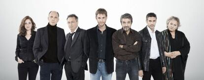 De izquierda a derecha, Julieta Zylberberg, Dar&iacute;o Grandinetti, Oscar Mart&iacute;nez, el director Dami&aacute;n Szifr&oacute;n, Ricardo Dar&iacute;n, Leonardo Sbaraglia y Rita Cortese, parte del equipo de &#039;Relatos salvajes&#039;.