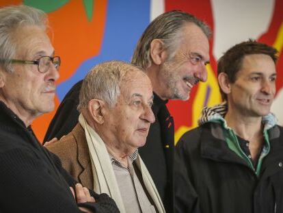 Baixas, Goytisolo, Amat y Pla, de izquierda a derecha, durante la presentaci&oacute;n del cortometraje. 