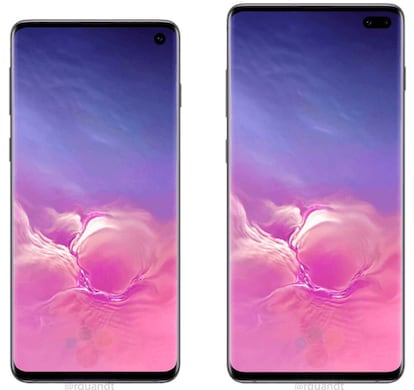 Diseño frontal de los Samsung Galaxy S10 y Samsung Galaxy S10+ con cámara dentro de la pantalla