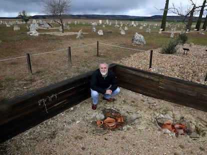 El arqueólogo Carlos Sanz, en el cementerio vacceo de las excavaciones en Padilla de Duero.