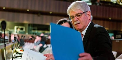 Alfonso Dastis antes de su intervenci&oacute;n en la UNESCO, la pasada semana. 