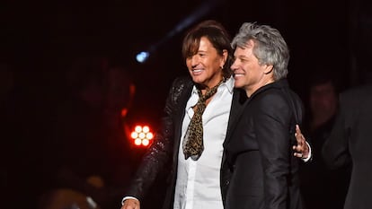 Jon Bon Jovi and Richie Sambora, at the 33rd annual Rock & Roll Hall of Fame ceremony, in Cleveland, Ohio, on April 14, 2018.