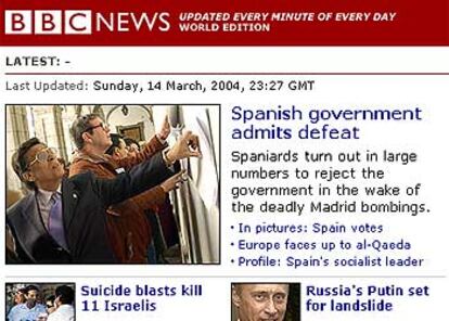 La cadena británica BBC destaca que los españoles votan masivamente "para rechazar al Gobierno" y que las elecciones estuvieron ensombrecidas por las revelaciones de que Al Qaeda perpetró los terribles atentados en Madrid.