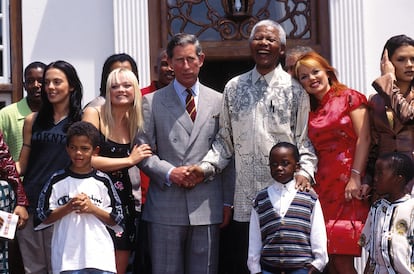 Prince Charles, Nelson Mandela and Spice Girls in Charles' visit in Johannesburg, Southe Africa in November, 1997.