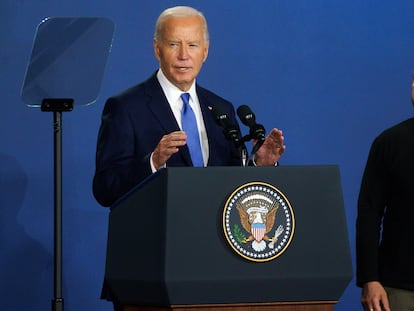 Joe Biden y Volodímir Zelenski, este jueves en la cumbre de la OTAN.