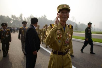 Un veterano norcoreano durante el acto conmemorativo.