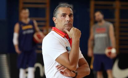 Sergio Scariolo, durante un entrenamiento en el Pabellón Triángulo de Oro