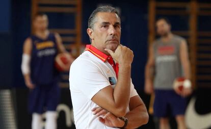 Sergio Scariolo, durante un entrenamiento en el Pabellón Triángulo de Oro 